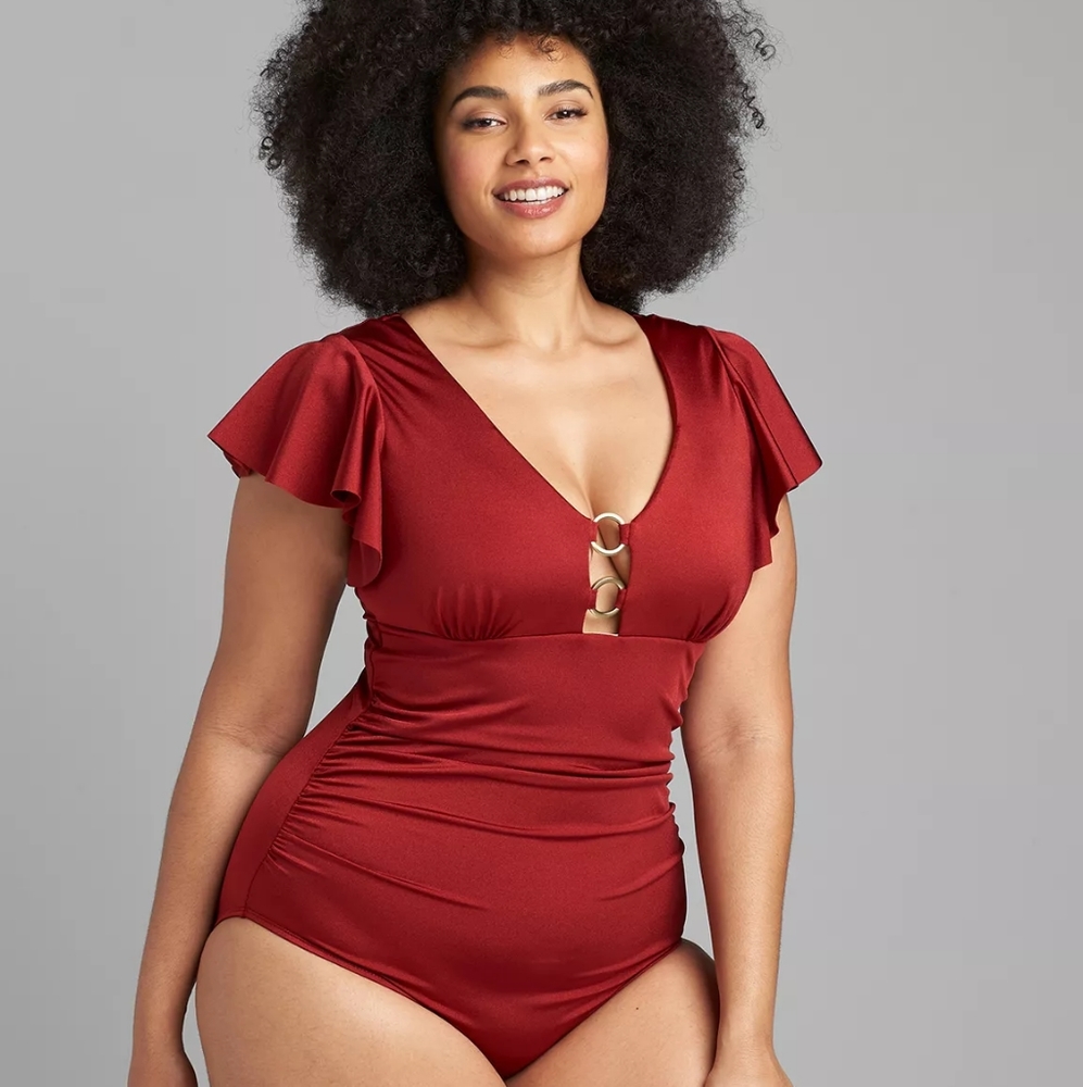 Cacique Red one piece swimsuit size 24 lane bryant